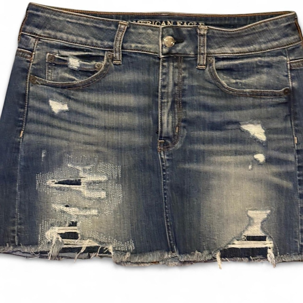American Eagle Outfitters Blue Distressed Mini Skirt